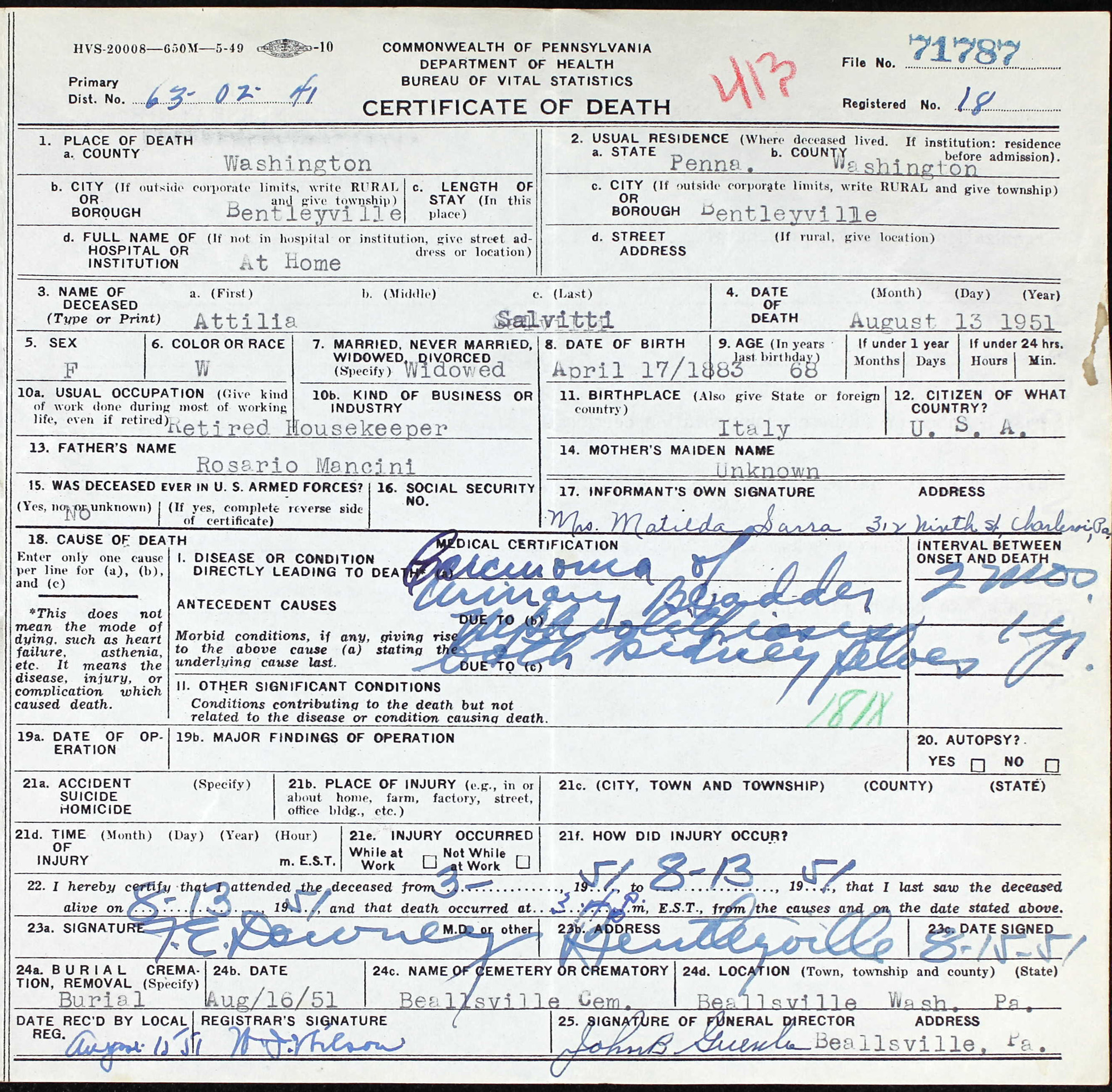 death certificate
